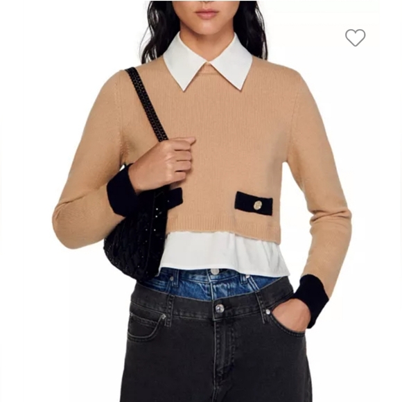 Sandro Dal Collard Wool/Cashmere Bleand Sweater - Picture 9 of 10